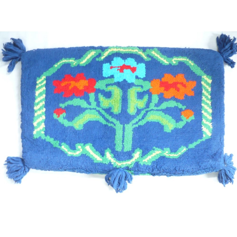 Vintage Algerian African Hand Made Pillow Cover/Top/Throw Bohemian Blue Floral